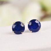 New 9K Yellow Gold Tanzanian Blue Spinel Stud Earrings