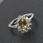 New Lemon Quartz and Natural Cambodian Zircon Halo Ring in Sterling Silver