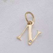 New 9K Yellow Gold Diamond Initial N Pendant