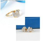 New Diamond Knot Ring with Earrings in 14k Gold Overlay Sterling Silver