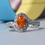 New Fire Opal and Natural Cambodian Zircon Ring