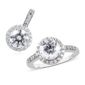 New J Francis Platinum Overlay Sterling Silver Pendant and Ring SWAROVSKI