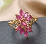 New African Ruby (FF) Floral Ring in 14K Gold Overlay Sterling Silver