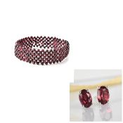 New Red Garnet Stretchable Bracelet & Earrings