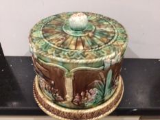 A 19th-Century Majolica Circular Pottery Cheese Dish and Cover