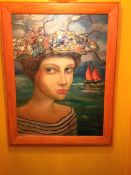 A “Very Large “ Canvas Print of a Lady With Yachts Showing on the Right