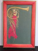 Lucy Art Deco Canvas Print In a Red and Gold Pained Wooden Frame