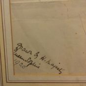 A Rare Original Framed Drawing By Greek Royalty Self-Portrait of Queen Sophia and Signed