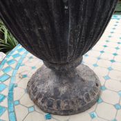 Adams Style Lead Urn, Separate Lid Garland Decoration and Four Protruding Facial Figures