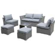 (4/R3/P) RRP £800. Bambrick 6 Seater Grey Rattan Garden Sofa Set. Hand Woven Rattan Effect. Easy...