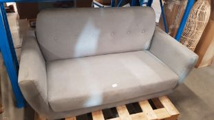 (136/6J) 2 Seater Fabric Sofa Grey (No Cushions In Lot). (Please Note Fabric Torn On Arm See Phot...