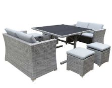 (3/R1/P) RRP £800 When Complete. Bambrick 8 Seater Grey Rattan Cube Garden Sofa Set. Hand Woven R...