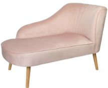 (85/P) RRP £150. Occasional Chaise Lounge Blush. Velvet Fabric, Rubberwood Legs. Dimensions: (H75...