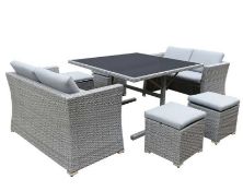 (2/R1/P) RRP £800 When Complete. Bambrick 8 Seater Grey Rattan Cube Garden Sofa Set. Hand Woven R...