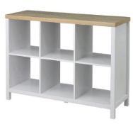 (44/R3/P) RRP £80. Living Elements Clever Cube 2x3 Cube Storage Unit With Legs Oak/White Matt Fin...