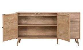 (100/P) RRP £215. Kubu Rattan Large Sideboard. Woven Cane Detailing. Wood-Effect Finish. Metal Ha...