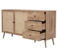 (63/R3/P) RRP £215. Kubu Rattan Large Sideboard. Woven Cane Detailing. Wood-Effect Finish. Metal...