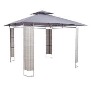 (95/P) RRP £250. Hartington Florence Collection Gazebo With Rattan Panels (Grey / Blue). Powder C...