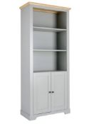 (65/R3/P) RRP £175. Divine Bookcase Grey & Oak Style. Classic Style Furniture. 3 Shelves and 2 Do...