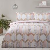 Sleepdown Geometric Metallic Marble Blush Pink Reversible Duvet Set - Double. RRP £36.99 - GRADE...