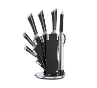 Home 8 Piece Hollow Handle Knife Block Set - Black. RRP £30.00 - GRADE U