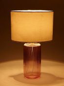 (53/7K) Lot RRP £75 - 5x Lighting Items. 2x Ribbed Pink Glass Table Lamp RRP £15 Each. 3x Grey...