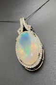 Beautiful Natural 22.33 ct Opal Pendant &1.15 Ct Diamonds & 18k White Gold