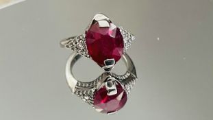 Beautiful 6.12ct Natural Burmese Ruby Ring with Diamonds and 18k White Gold