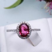 Beautiful Natural Tourmaline Ring with Diamonds and 18k Gold