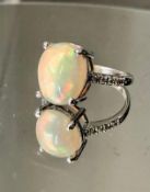 Beautiful Natural 3.15k Fire Opal Ring with Natural Diamonds and 18k Gold