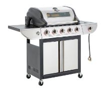 (1/P) RRP £299. Uniflame Classic 5 Burner BBQ With Glass Window, Gas Grill & Side Burner. Built i...