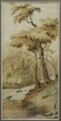 Early 20th c. Watercolour Tree by River Bank