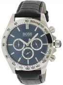Hugo Boss 1513176 Men's Ikon Blue Dial Black Leather Strap Chronograph Watch