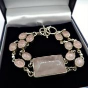 Vintage Modernist Sterling Silver Rose Quartz Bracelet 32grams