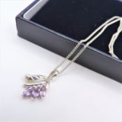 Sterling Silver Amethyst & Diamond Pendant Necklace with Gift Pouch