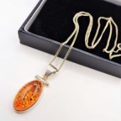Sterling Silver Baltic Amber Pendant Necklace