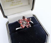 Sterling Silver Garnet Flower Cluster Ring New with Gift Pouch