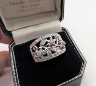 Sterling Silver White Gemstone Filigree Ring New with Gift Pouch