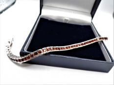 Vintage Sterling Silver Orange Sapphire Tennis Bracelet with Gift Box