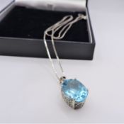 Sterling Silver 10ct Blue Topaz Solitaire Pendant Necklace New with Gift Box