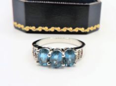 Sterling Silver 1.6ct Topaz & Diamond Ring New with Gift Pouch