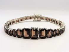 Vintage Art Deco Style Sterling Silver 19ct Emerald Cut Smokey Quartz Bracelet with Gift Box