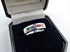 Sterling Silver Tutti Frutti Gemstone Ring New  with Gift Pouch