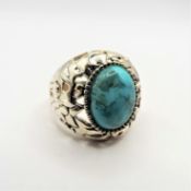 Hand Made Sterling Silver Chunky Modernist Turquoise Ring