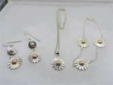 Gold & Sterling Silver Sunflower Necklace Bracelet & Earrings Set New with Gift Box