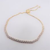 Yellow Gold on Sterling Silver Gemstone Slider Tennis Bracelet New with Gift Pouch