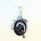 Artisan Sterling Silver Blue Goldstone & Topaz Pendant Necklace