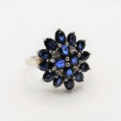 Sterling Silver 5ct Blue Sapphire Cluster Ring New with Gift Box