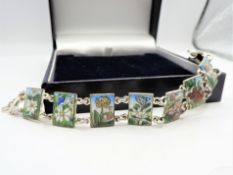 Pretty Vintage Enamel Floral Decorated Bracelet circa 1940's