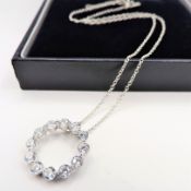 Sterling Silver Open Circle Gemstone Pendant Necklace New with Gift Pouch